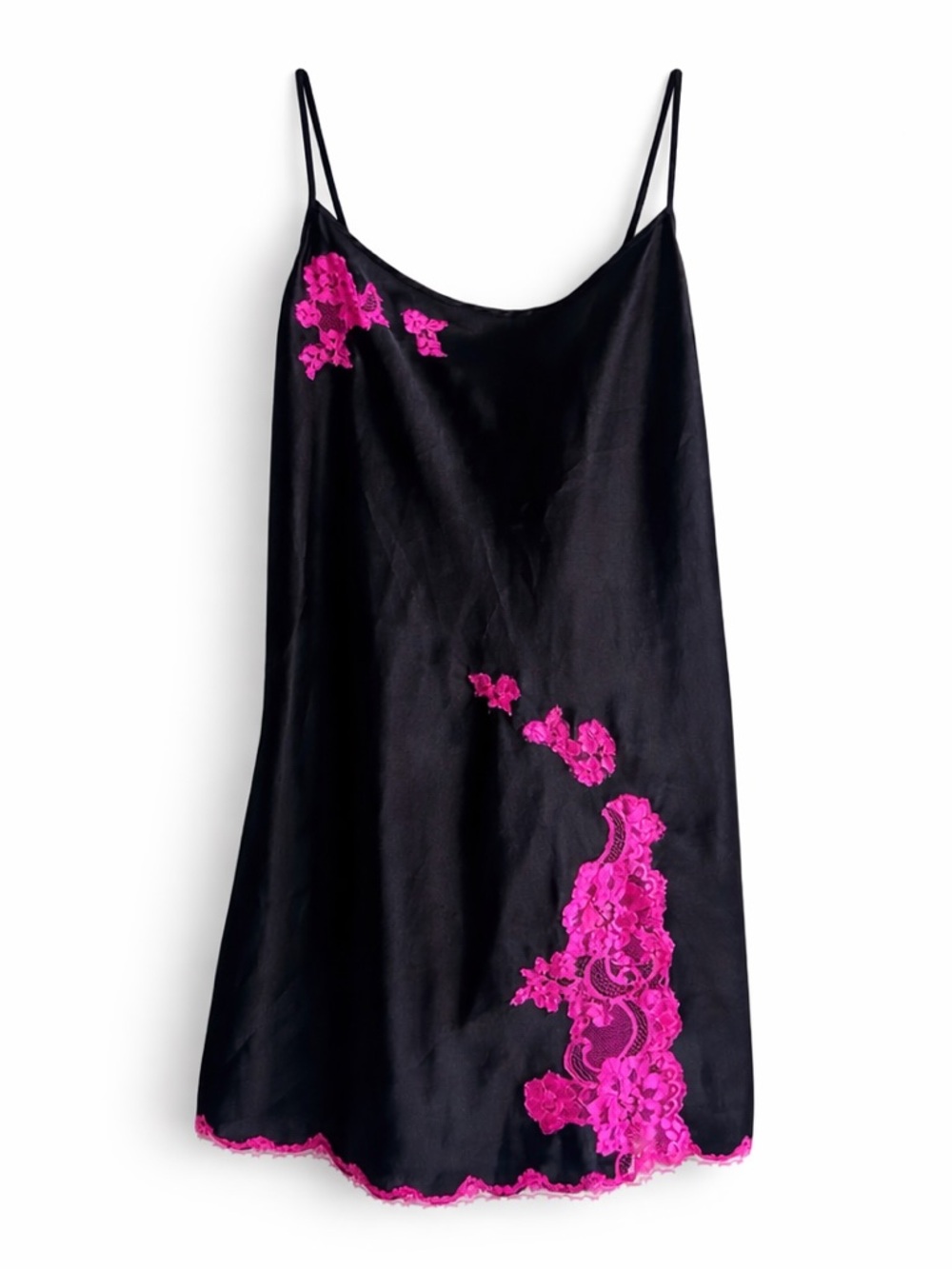 Y2K Victoria’s Secret l Black & Hot Pink Lace Silky Slip Dress